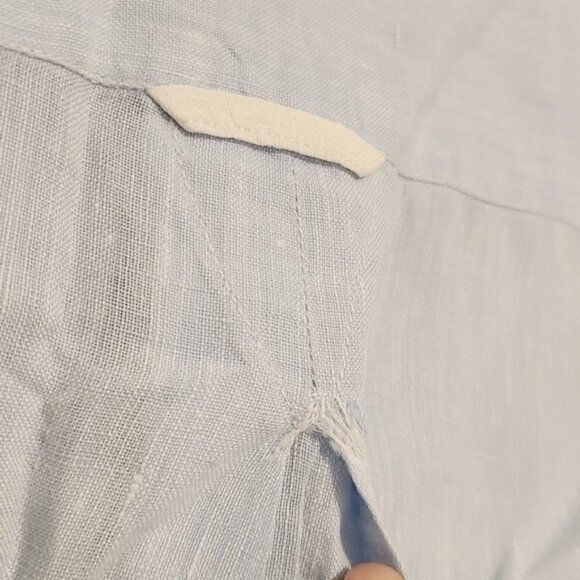 MINE | Men's Blue Multicolored Placket 100% Linen Button-Down Shirt (Size Large) - Picture 10 of 12